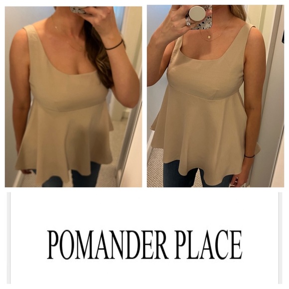 Women’s Pomander Place Tan Peplum Top Size Large | EUC - Picture 1 of 9